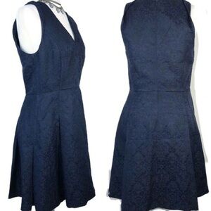 Banana Republic Women Sz 10 Blue Black Lace Jacquard Fit & Flared Dress